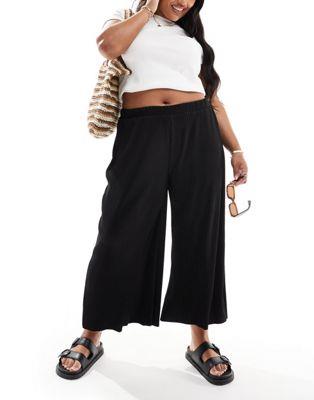 ASOS Curve  ASOS DESIGN Curve plisse wide trouser culottes in black ǥ