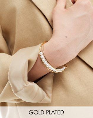 エイソス エイソス ASOS DESIGN Curve 14k gold plated cuff bracelet with faux pearl insert レディース