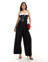 GC\X ASOS DESIGN contrast bust detail with pleated wide leg jumpsuit in black fB[X