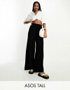 ASOS Tall  ASOS DESIGN Tall tie belt wide leg trouser in black ǥ