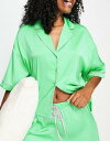 エイソス パジャマ レディース エイソス ASOS DESIGN mix & match satin pyjama shirt with contrast piping in green レディース
