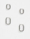 エイソス エイソス ASOS DESIGN pack of 2 hoop earrings with oval hinge in silver tone レディース