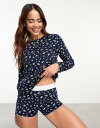 エイソス パジャマ レディース エイソス ASOS DESIGN mix & match ditsy print long sleeve henley pyjama top with picot trim in navy レディース