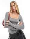 GC\X ASOS DESIGN fine knit scoop neck long sleeve top in charcoal marl fB[X