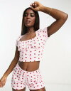 エイソス パジャマ レディース エイソス ASOS DESIGN mix & match strawberry milkmaid pyjama top in pink レディース