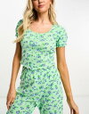 エイソス パジャマ レディース エイソス ASOS DESIGN mix & match floral pointelle button through pyjama top in green レディース