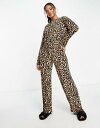 エイソス パジャマ レディース エイソス ASOS DESIGN viscose leopard long sleeve top & wide leg trouser pyjama set in brown レディース