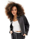 エイソス エイソス ASOS DESIGN leather look top collar jacket in washed black レディース