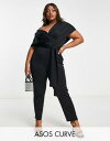 ASOS Curve エイソス ASOS DESIGN Curve fallen shoulder scuba jumpsuit in black レディース