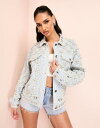 エイソス エイソス ASOS LUXE premium embellished denim jacket with encrusted diamante and pearl detail in mid wash blue レディース