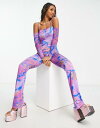 Collusion R[W COLLUSION purple butterfly print long sleeve jumpsuit fB[X