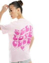 CUX^C In The Style Self Love Club slogan t-shirt in pink fB[X