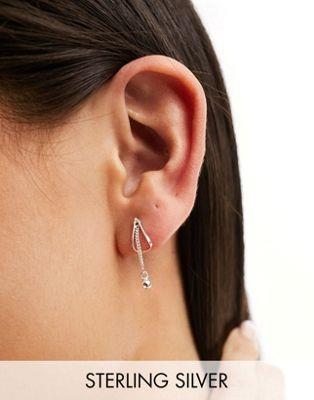 Kingsley Ryan Sterling Silver illusion hoop with chain stud earrings in silver ǥ