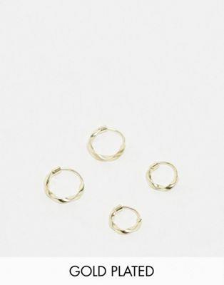 Kingsley Ryan Gold Plated molten hoop earrings pack of 2 ǥ