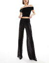 マンゴ Mango sequin wide leg trousers in black レディース