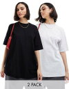 ~XZtbW Miss Selfridge oversized t shirt 2 pack in black and grey marl fB[X