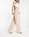 ミスセルフリッジ Miss Selfridge faux leather wide leg cargo trouser in taupe レディース