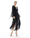 ミスセルフリッジ Miss Selfridge chiffon ruffle detail maxi dress in black レディース