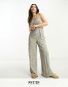 ~XZtbW Miss Selfridge Petite strappy wide leg jumpsuit in blue ditsy fB[X