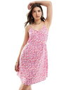 Pieces cami mini dress in pink floral print レディース