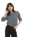 Pieces oversized long sleeve stripe t-shirt in navy fB[X