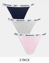 リーボック Reebok Verna 3 pack tanga briefs in navy pin ...