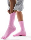 F[_ Vero Moda ribbed frill socks in pink melange fB[X