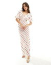 Y.A.S cut out side maxi dress with puff sleeve in white and red spot fB[X