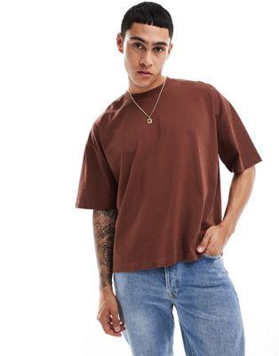 楽天サンガエイソス ASOS DESIGN heavyweight oversized step hem t-shirt in brown メンズ