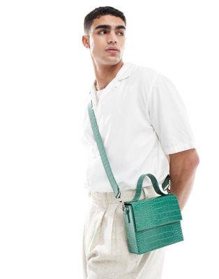 GC\X ASOS DESIGN boxy cross body bag in green faux croc Y