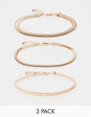 エイソス エイソス ASOS DESIGN 3 pack snake chain bracelet in gold メンズ