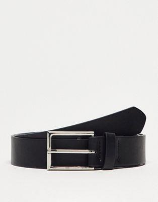 エイソス ASOS DESIGN smart faux leather belt with silver buckle in black メンズ