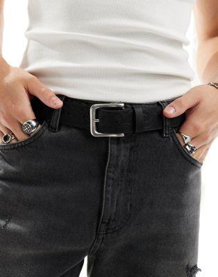 エイソス ASOS DESIGN faux leather belt with embossing in black メンズ