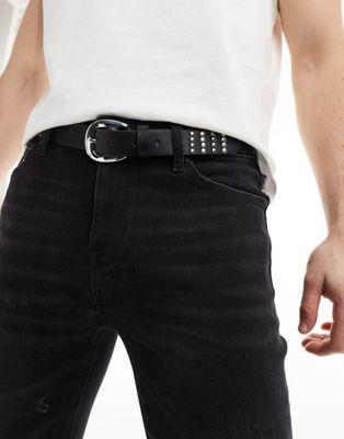 エイソス ASOS DESIGN faux leather belt with silver and gunmetal studs in black メンズ