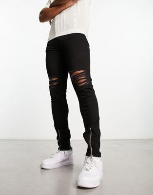 エイソス エイソス ASOS DESIGN skinny jeans with rips in black メンズ