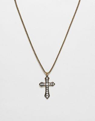 Reclaimed Vintage unisex cross necklace in gold with pearls ユニセックス