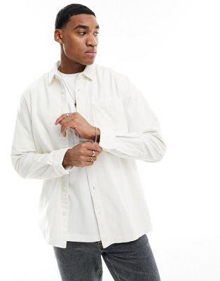 С River Island concealed button cord shirt in white 