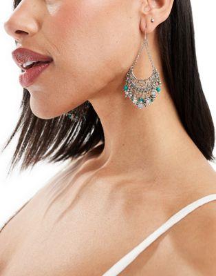 アクセサライズ Accessorize tassle statement earrings in silver/turquoise レディース