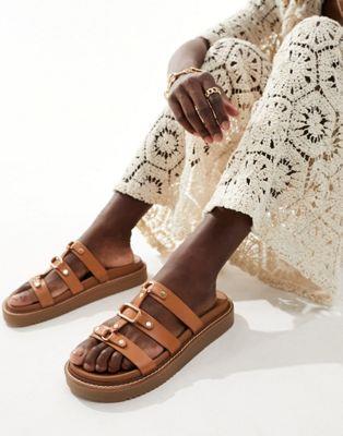 アルド アルド ALDO Mariesoleil footbed sandals in medium brown leather レディース