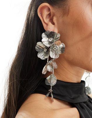 エイソス ASOS DESIGN drop earrings with 3D floral design in silver tone レディース