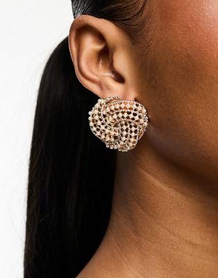 エイソス ASOS DESIGN stud earrings in vintage look micro pearl design in gold tone レディース