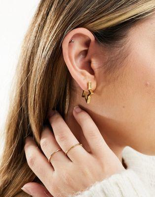  ASOS DESIGN waterproof stainless steel hoop earrings with star design in gold tone ǥ