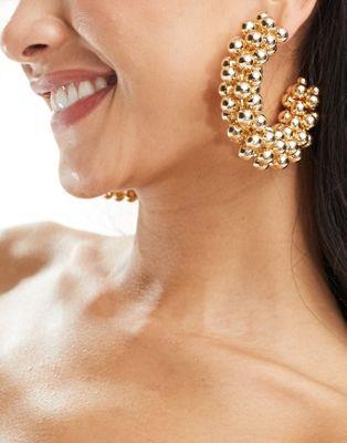 エイソス エイソス ASOS DESIGN 75mm hoop earrings with multi ball design in gold tone レディース