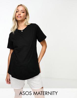 エイソス パジャマ（レディース） ASOS Maternity - Nursing エイソス ASOS DESIGN Maternity exclusive mix & match cotton nursing pyjama tee in black レディース