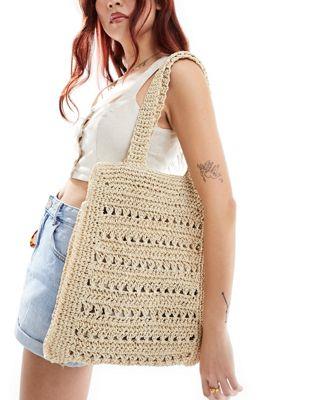 GC\X ASOS DESIGN straw hand crochet square tote bag with open weave fB[X