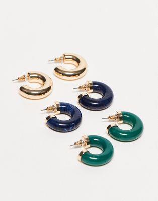 エイソス エイソス ASOS DESIGN pack of 3 hoop earrings with resin design in multi レディース