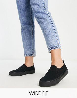 エイソス ASOS DESIGN Wide Fit Dotty slip on plimsolls in black レディース