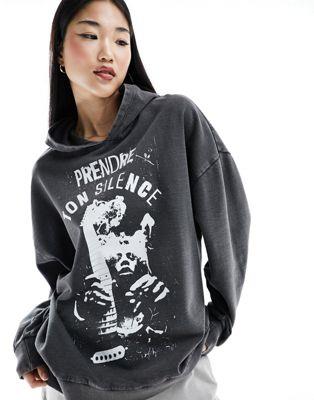 GC\X ASOS DESIGN oversized hoodie with indie band graphic in black fB[X