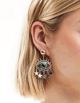  ASOS DESIGN drop earrings with eye and star detail in gold tone ǥ