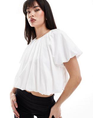 エイソス ASOS DESIGN puffball ruched short sleeve top in white レディース